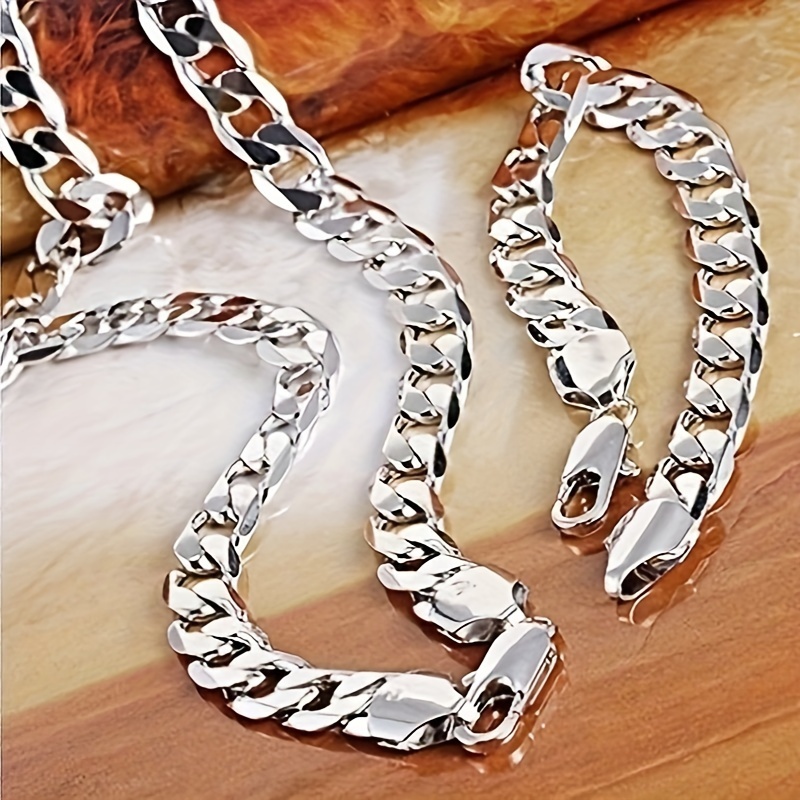 

2pcs/set Mens Jewelry Necklace Bracelet Set White Golden Plated Cuban Chain Male Necklace 10mm/12mm