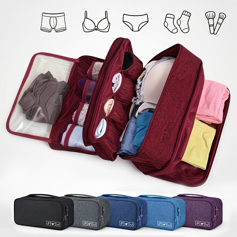   portable travel underwear organizer bag foldable fit zipper storage pouch suitable for bras socks lingerie compact suitcase organizer with hanging installation space saving durable fabric for travel