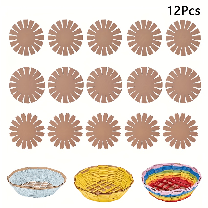 TEMU 12pcs Diy Paper Weaving Flower , 19cm Round Paper Basket Weaving Knitting Crafts Decoration Basket Making/beginner's Entry-level Weaving