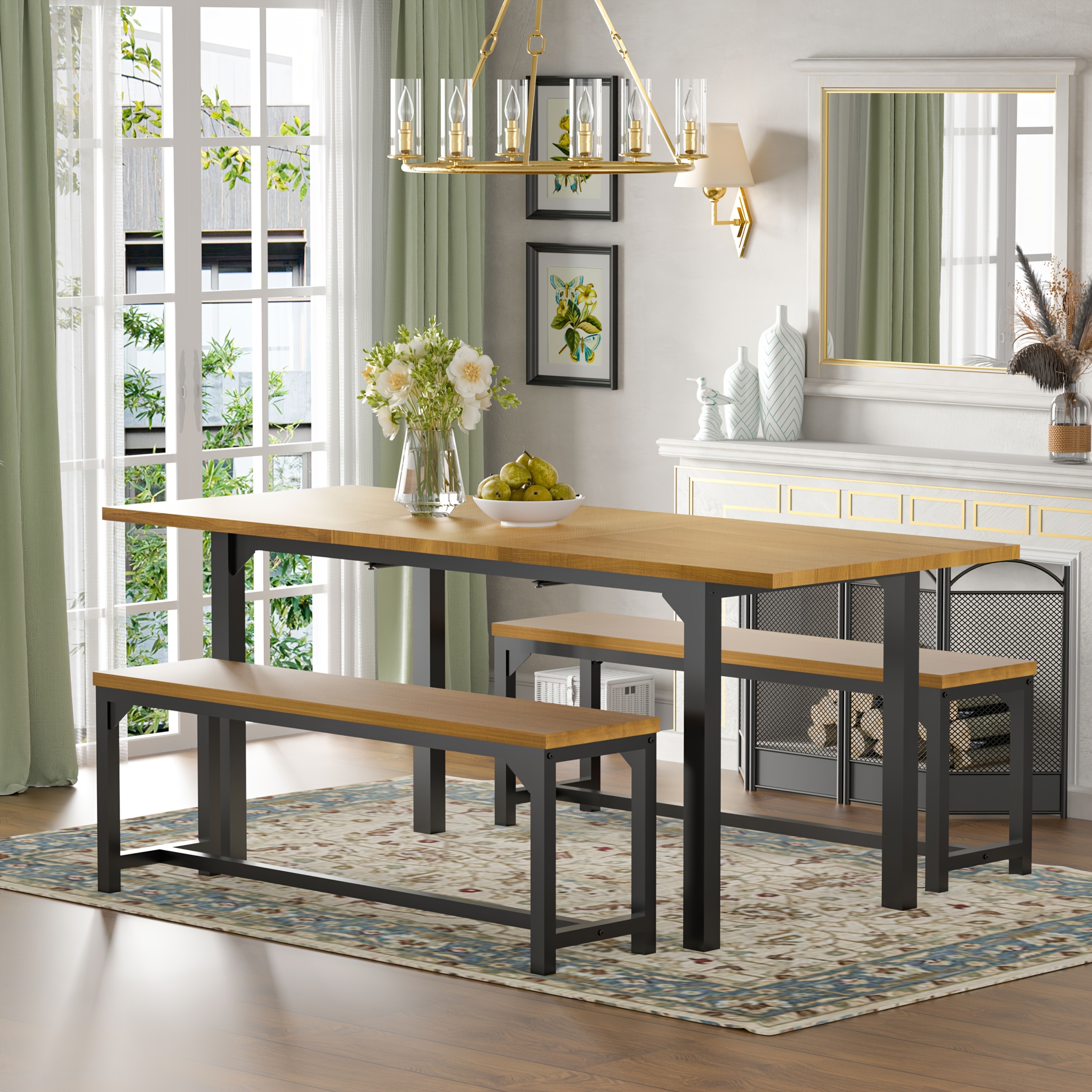 extendable dining table set for 4-6 people, 7-piece dining table