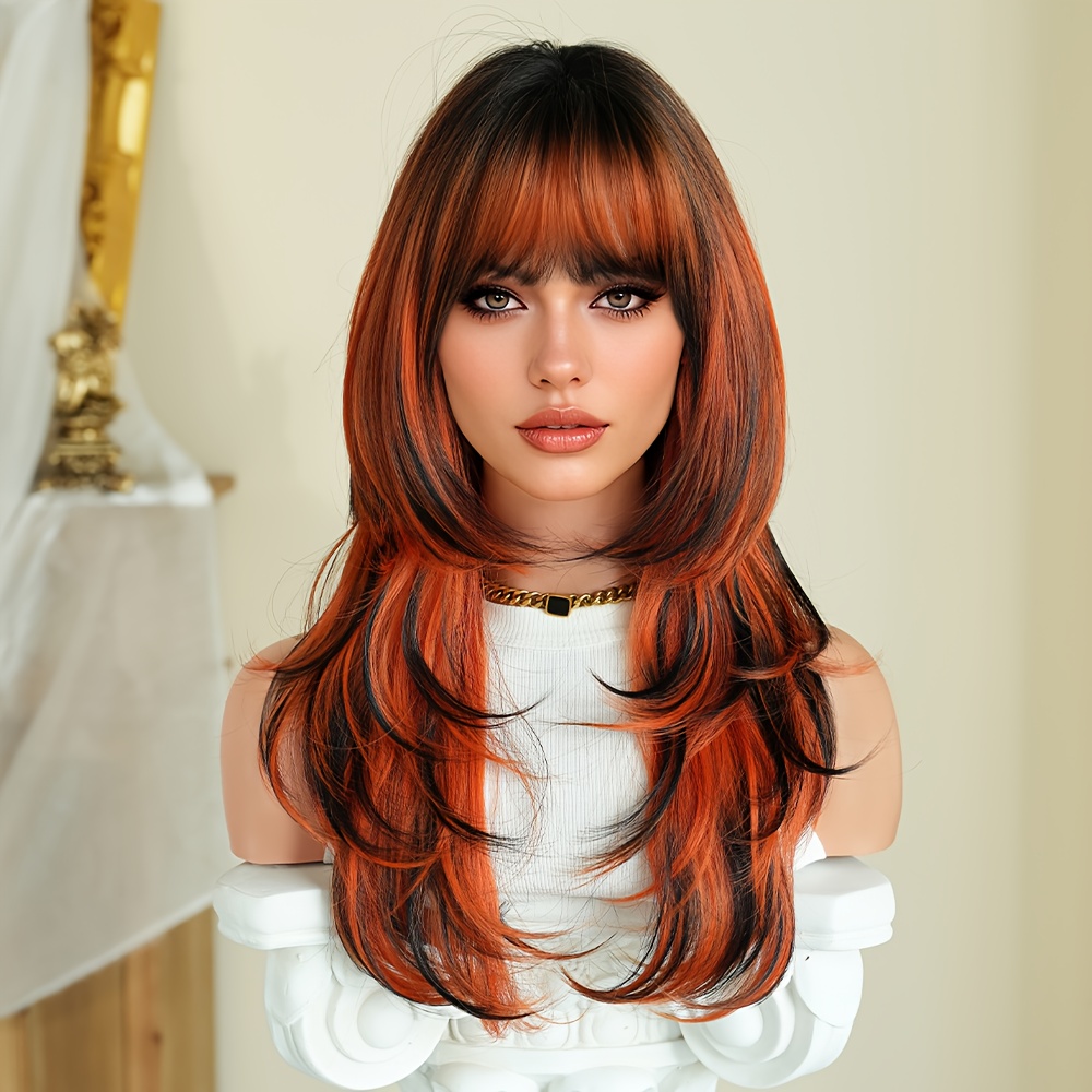 long straight ombre orange wig dark roots perfect halloween 
