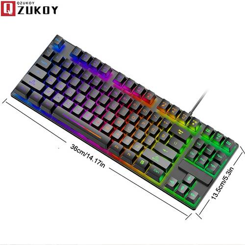 87 keys gaming keyboard and backlit mouse combo usb wired rainbow backlit keyboard and silent mouse for laptop pc computer game and work