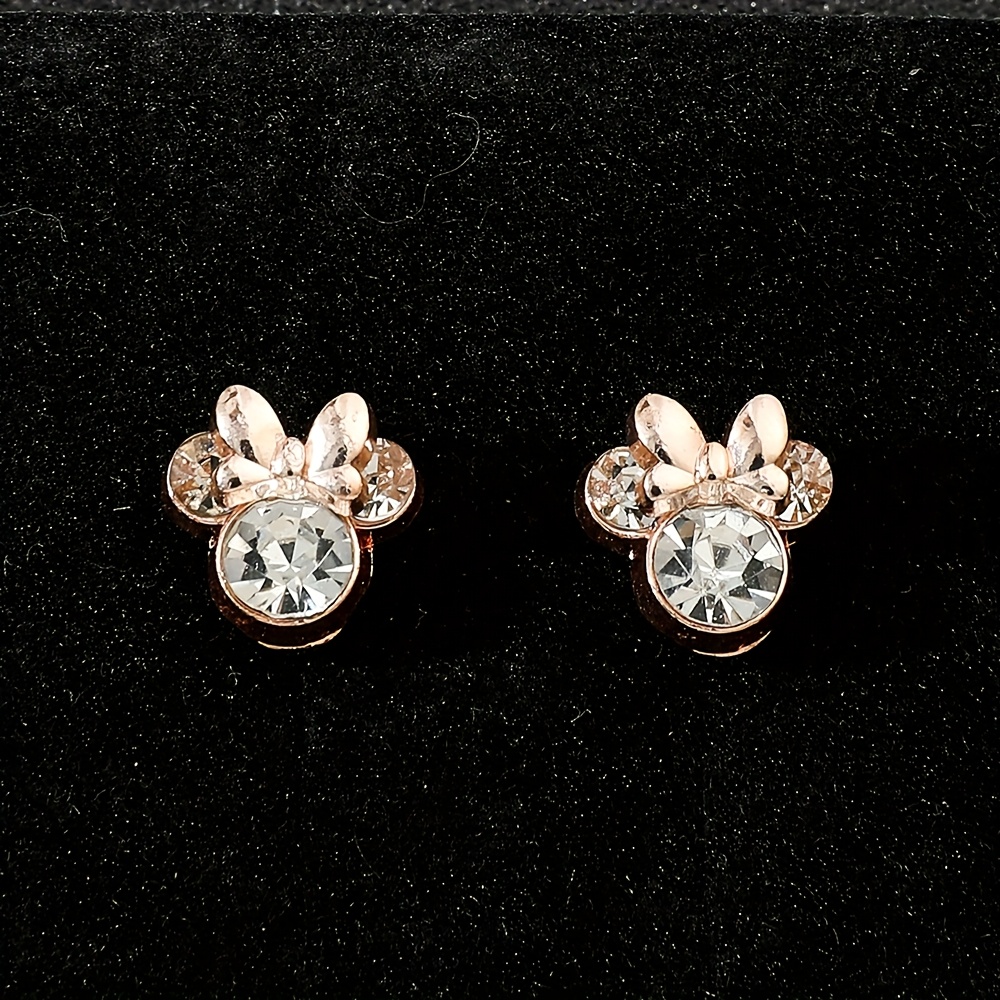 TEMU 1 Pair Kawaii Cute Earrings Mouse Anime Trendy Jewelry Accessory Birthday Gift For Fans - Rose Golden Alloy With Rhinestones