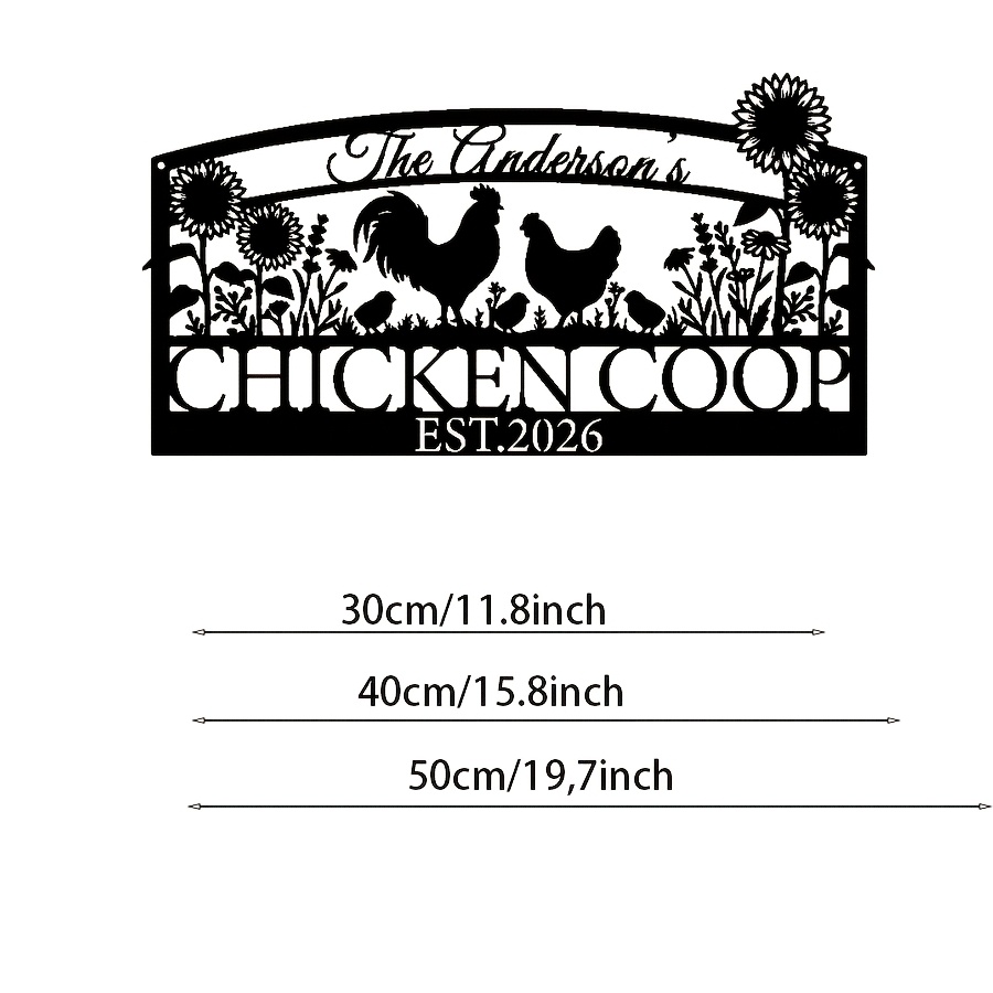 TEMU [2d Flat] Personalized Chicken Coop Sign: Custom Metal Farmhouse Decor With Sunflowers