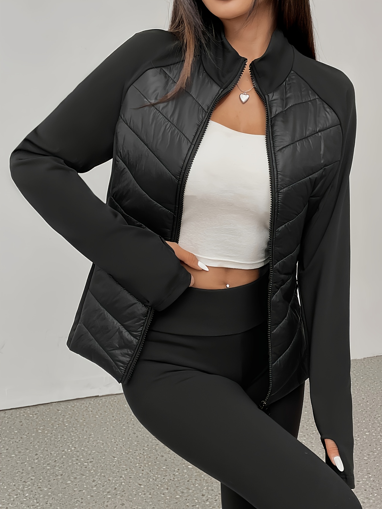 lekka kurtka damska zapinana z przodu na zamek błyskawiczny płaszcz wierzchni nadający się do prania w pralce na jesienno-zimową warstwę eleganckich, codziennych, formalnych strojów Szczegóły Produktu 2