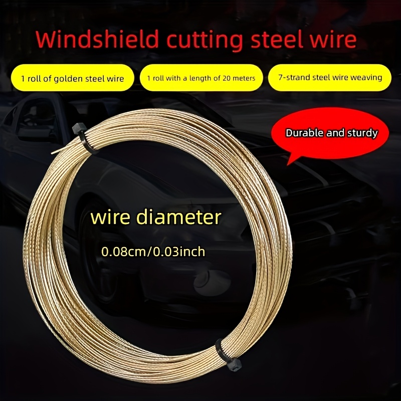 TEMU 1pc Of Car Glass Disassembly Tool 10/20 Meter Steel Wire Rope Car Windshield Rubber Cutting Steel Wire Rope Disassembly Tool Pull Rope, T-shaped