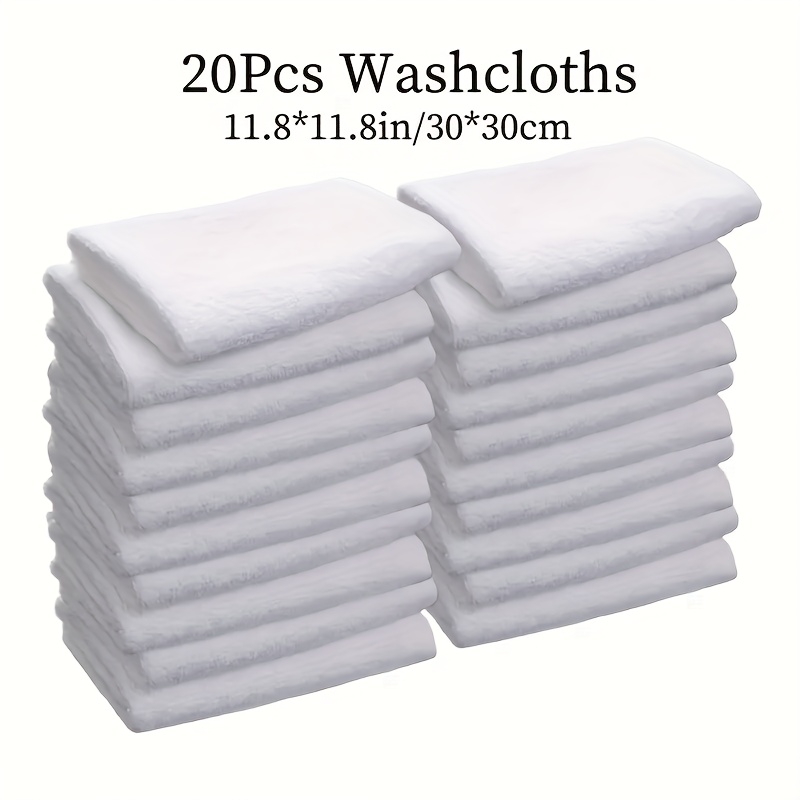 Image of 20pcs White Small Square Towels Face Towels 30x30cm, Rectangular Fabric, , Durable Household Square Towels, For Home, Hotel, Camping, Bathroom Supplies, And Household Items!