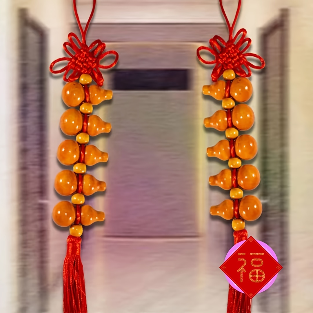 

Elegant Chinese-style Wooden Gourd Hanging Ornament With Red Bow - Traditional Fu Character For , Ideal For Home & , Perfect & Holiday Surprise Gift, Decorations For Home