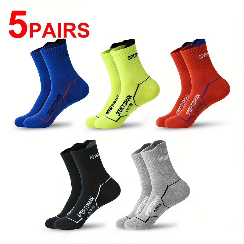

5 Pairs Of Men's Solid Colour Professional Anti Odor Sport Socks, Comfy Breathable Sweat Absorbing Soft & Elastic Socks, Spring & Summer