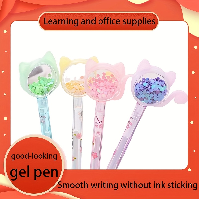 Cat Pens, 12Pcs Cute Cat Style Gel Pens With 0.5Mm Black Ink, Fun Gifts...
