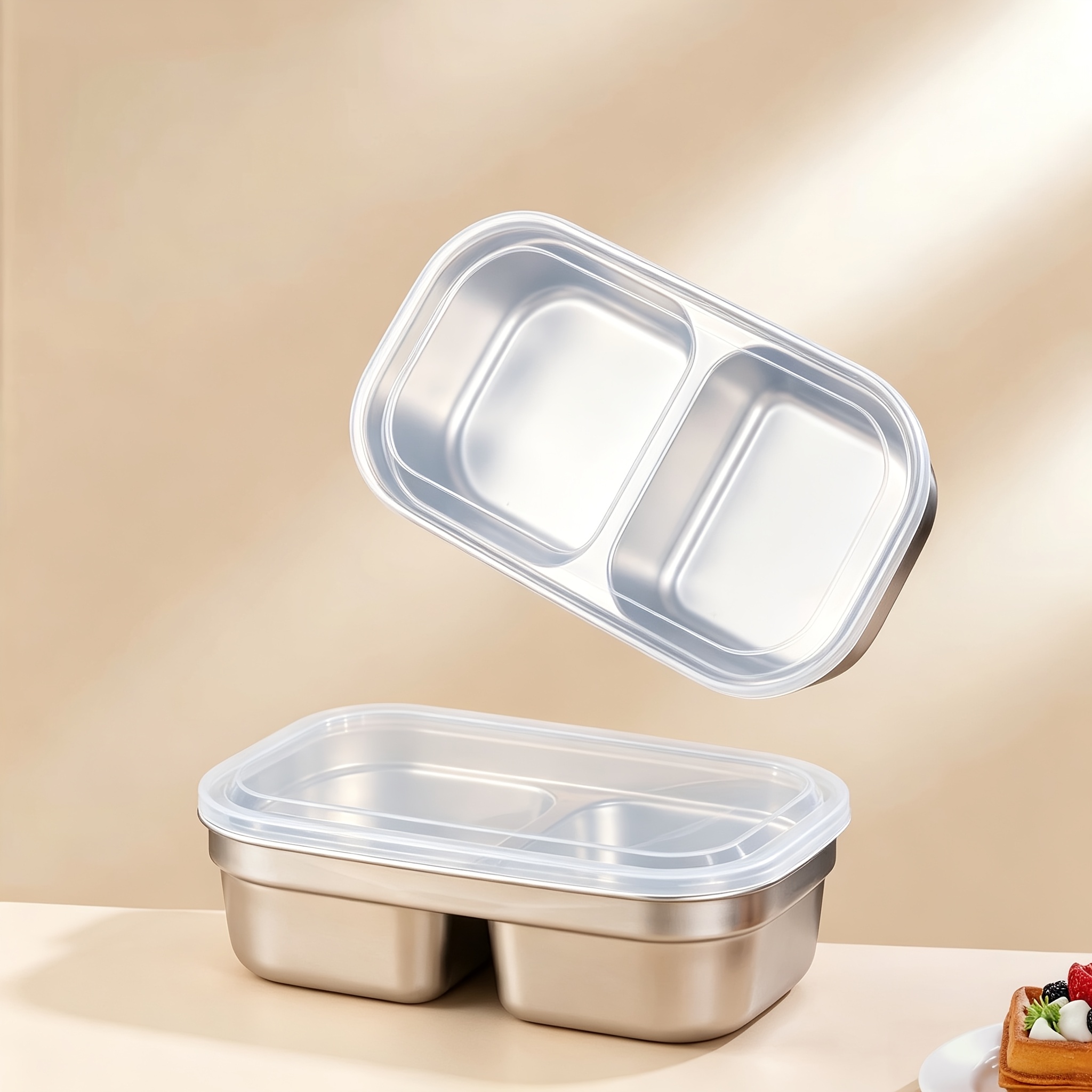 TEMU 1/2 Size Stainless Steel Lunch Box, Portable Student Bento Box, 304 Stainless Lunch Box, Fresh-keeping Container, Fruit Lunch Box