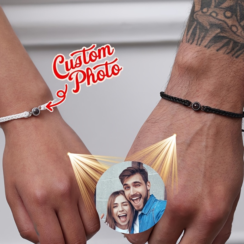 

1pc Personalized Photo Projection Bracelet, Adjustable Stainless Steel Charm, Elegant , Custom Engraved Jewelry For Couples, Family, Best Friend, Christmas, Day Gift - All