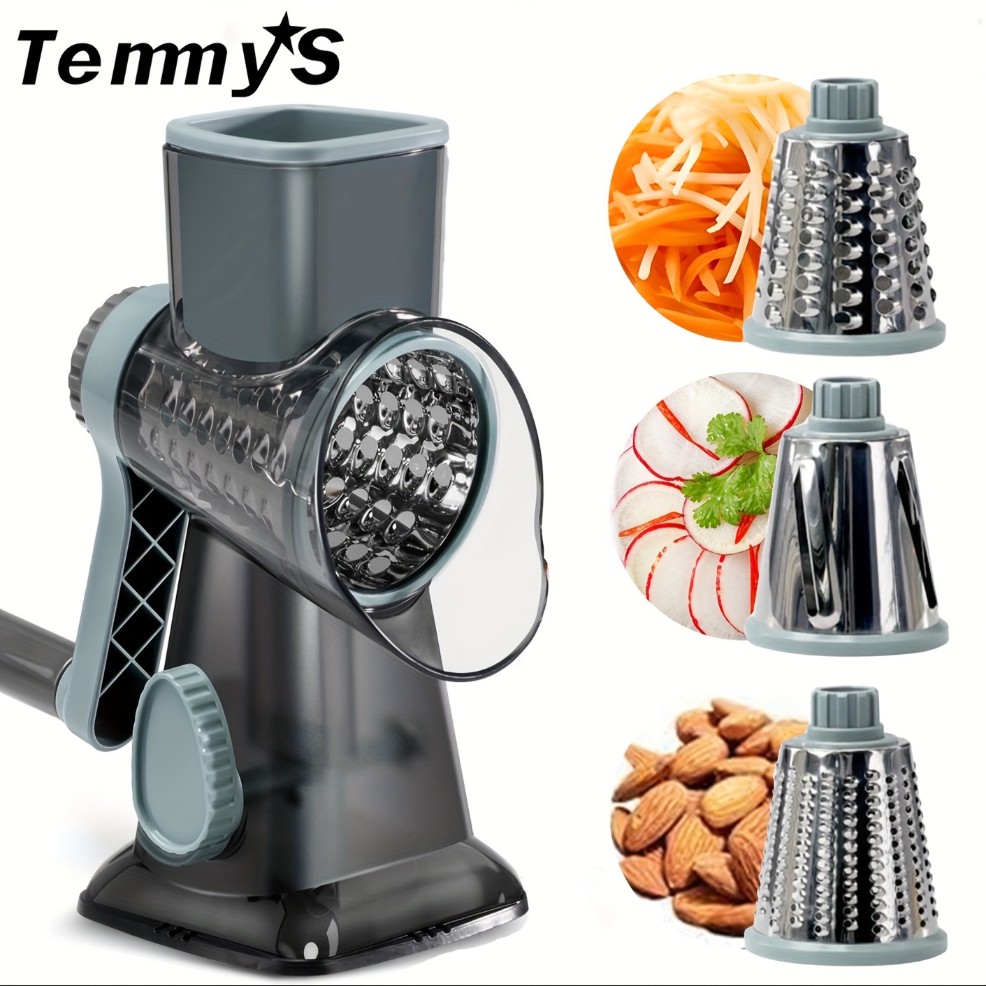 

1 Pcs Rotary Cheese Grater With Handle Vegetable Cheese Slicer Grater For Kitchen 3 Changeable Blades For Cheese Potato Zucchini Nuts Chocolate