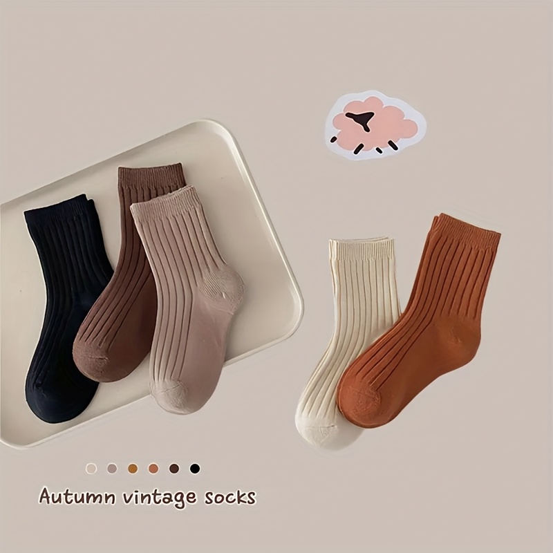 Image of 5 Pairs Of Korean-style Solid-color New-season Four-season Children's Socks, Baby Socks, Socks, Solid-color Girls' Socks, Mid-calf Socks, Versatile.