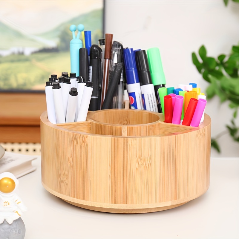 * drehbarer Kunstbedarf-Desktop-Organizer aus Bambus, Stifthalter,  Desktop-Aufbewahrung fr Stifte, Buntstifte, Bleistifte, Pinsel * fr  Kunststudios und Bros