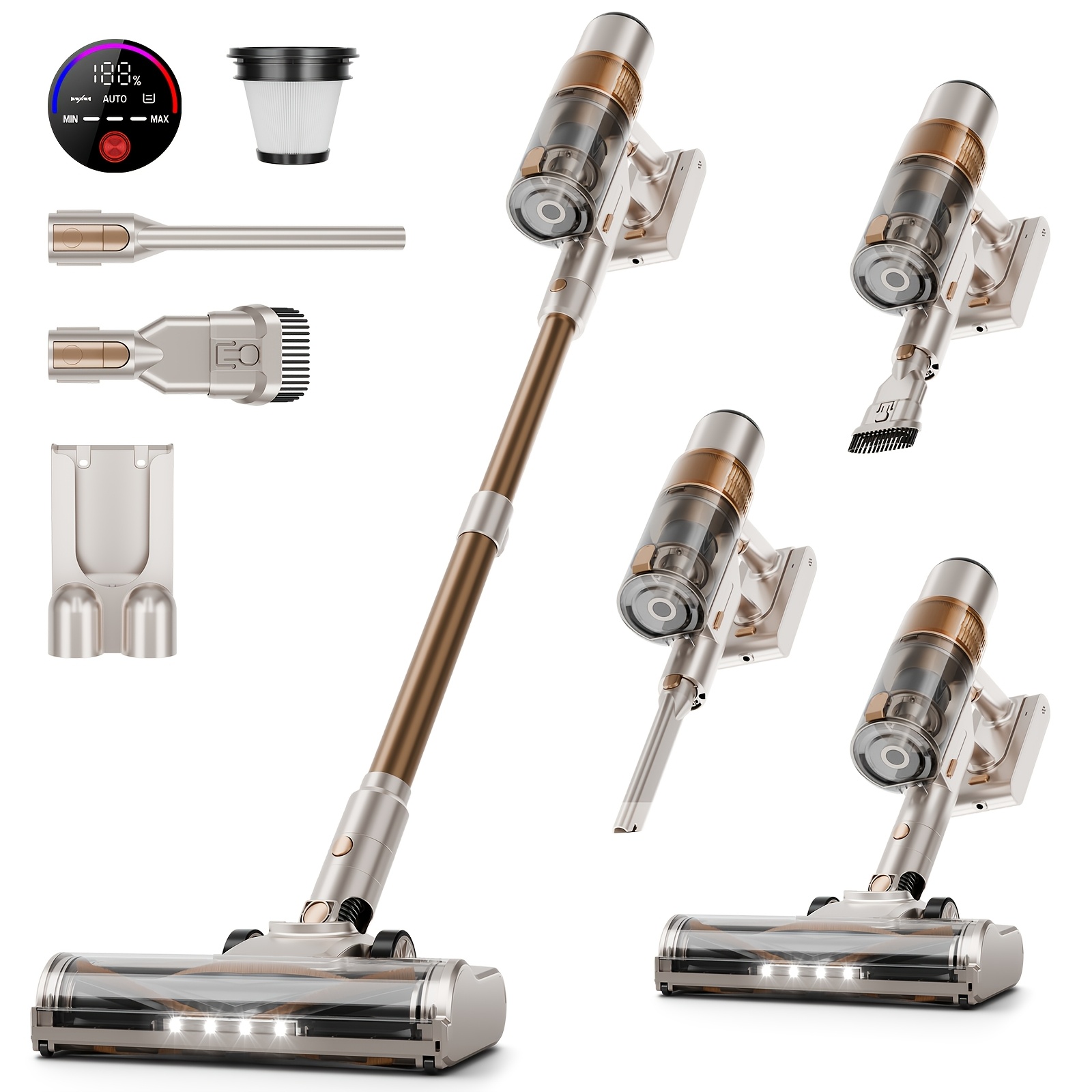 TEMU Cordless Vacuum Cleaner, 550w 62kpa Powerful Suction, Upgraded Led Smart Display, Anti- Floor Brush, Detachable Removable Rechargeable Battery,