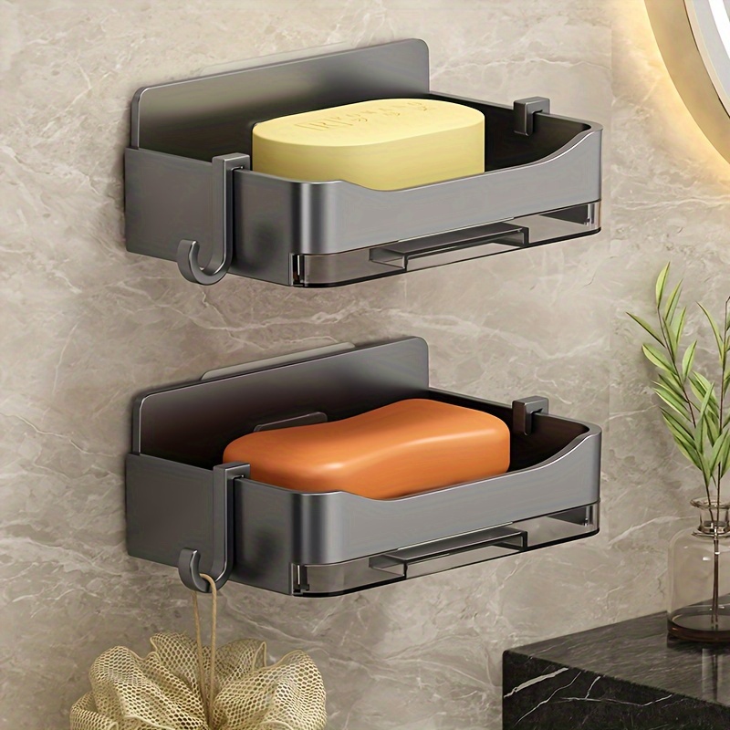 

1pc Minimalist Wall Mounted Soap Box, Bathroom No Punching Soap Dish Storage Rack, Detachable Double-layer Drainage Soap Box