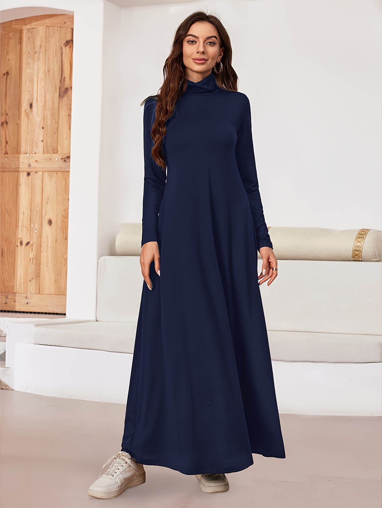 Elegant Black High-Neck Sleeve A-Line Robe Dress - Middle Eastern-Inspired  Traditional Floor-Length Gown elegant black high neck sleeve a line robe dress middle - Temu
