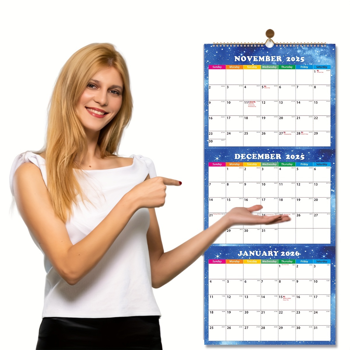 

Size: 26.3"x11.3", 3-month Hanging Calendar 2024.12-2026.1, 120g Paper Single-sided Printing, Vertical, Large Grid Date Design, With Tear-off Line. See And Lower Months At A , Used For Office, Home