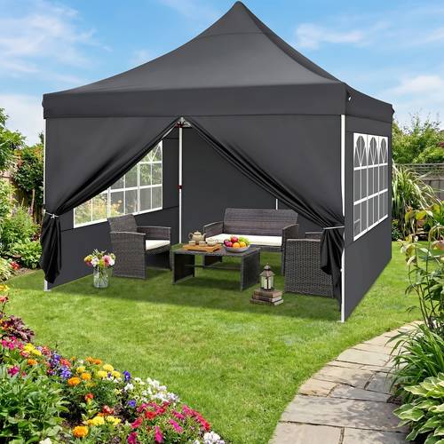 artikel foto 3x3 up canopy tent met 4 verwijderbare zijwanden, winddicht en zonbestendig commercieel buitentent met draagbare opbergtas en 4 zandzakken, evenementen schuilplaats, instant canopy voor kamperen, feesten, bijeenkomsten, patio, buitenactiviteiten