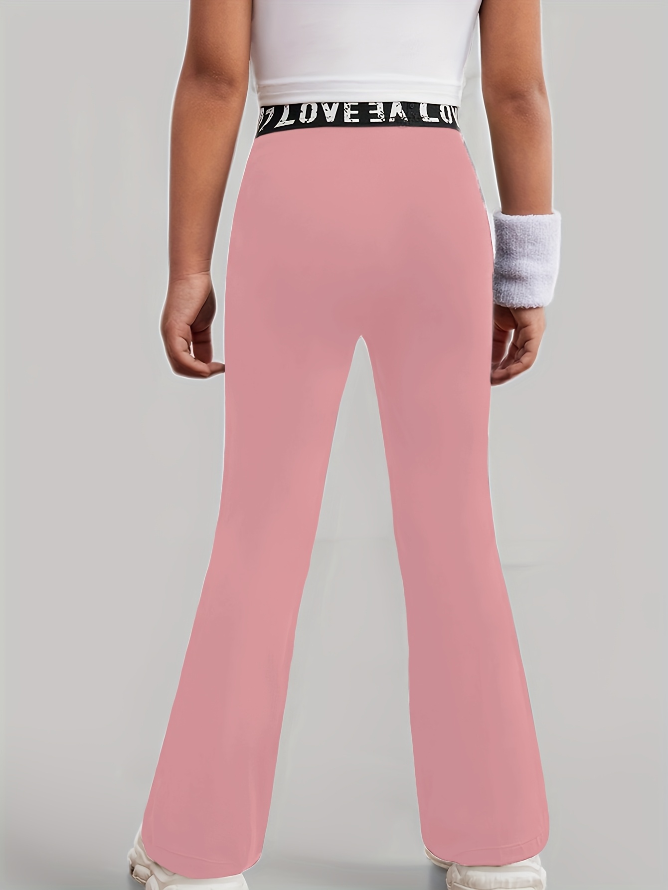 Knit Solid Letter Decor Fitted Flare Pants for Kids