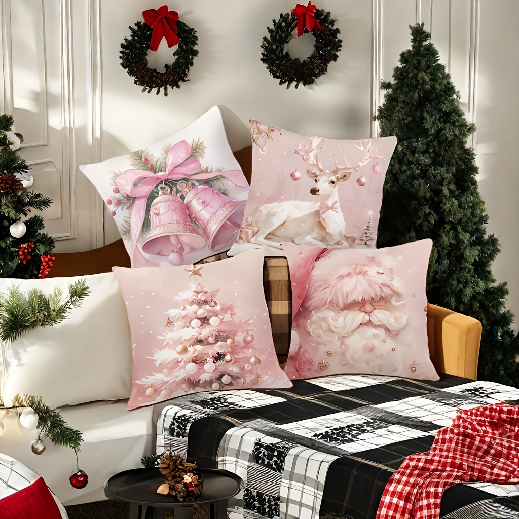 

4pcs Set Christmas & , & Cushions, Zip , Polyester For Decor - Inserts Not Included