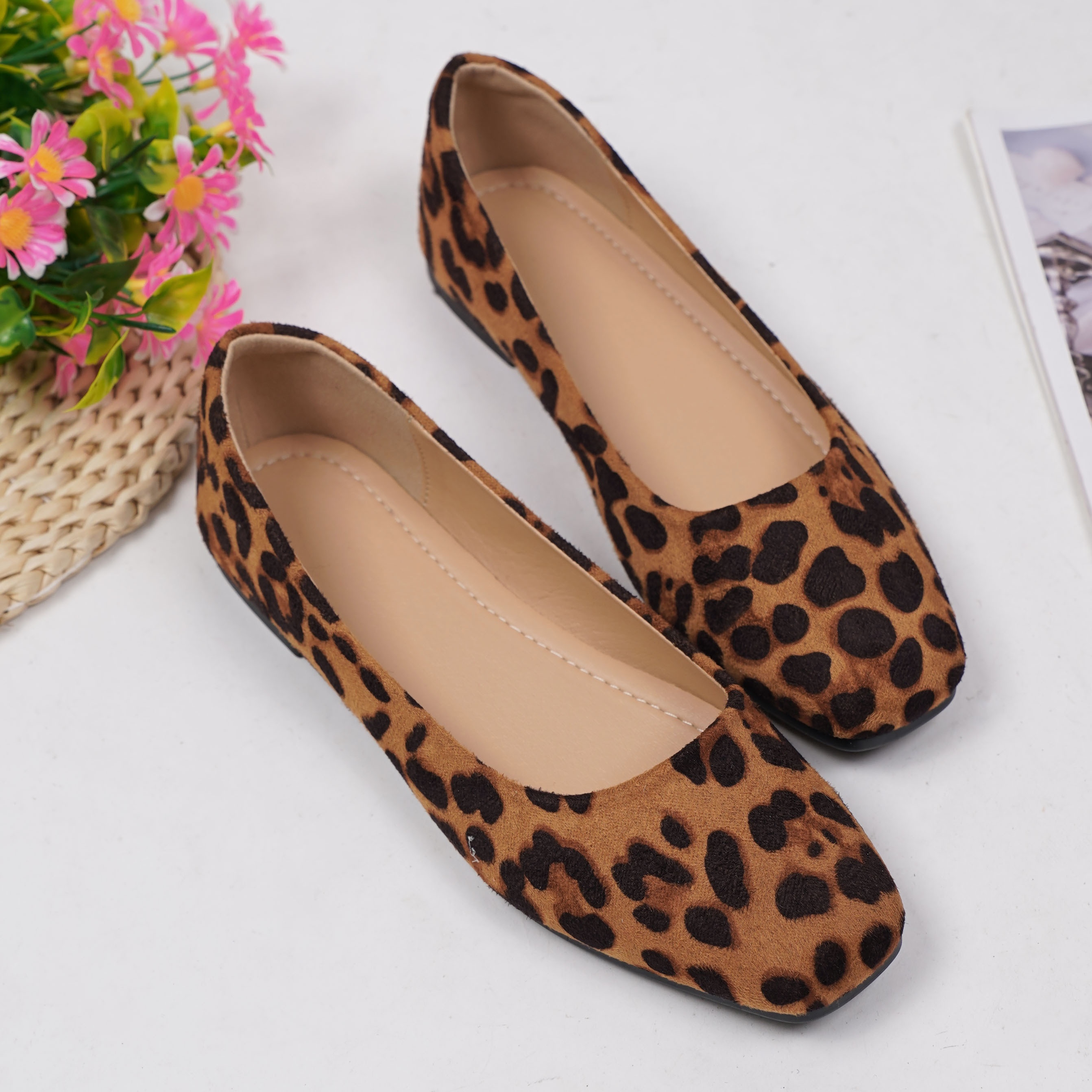 

Women's Leopard Print Flat Shoes, Comfortable And Stylish Slip-on Ballet Flats For Work