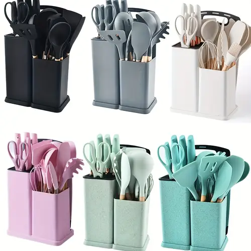19pcs set of essential kitchen utensils cooking utensil set 11 spoon sets 6 sharp 2 cutting board sets 1 knife storage box essential kitchenware set