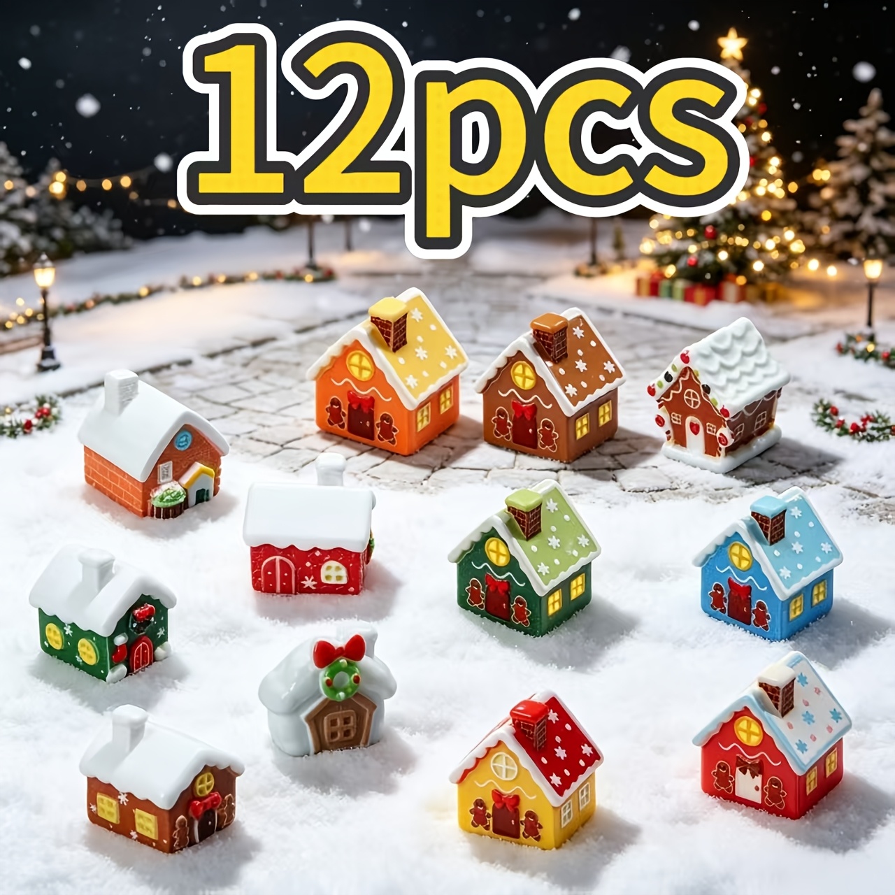 TEMU 12pcs Christmas Miniature House Resin Ornaments, Suitable For Moss Micro-landscaping, Dollhouse Scene Construction, Sand Table Scenery,