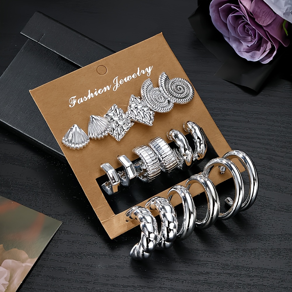 TEMU 18 piezas/9 unidad de elegantes aretes con metálica, conjunto de aretes de tarjeta versátiles y con estilo