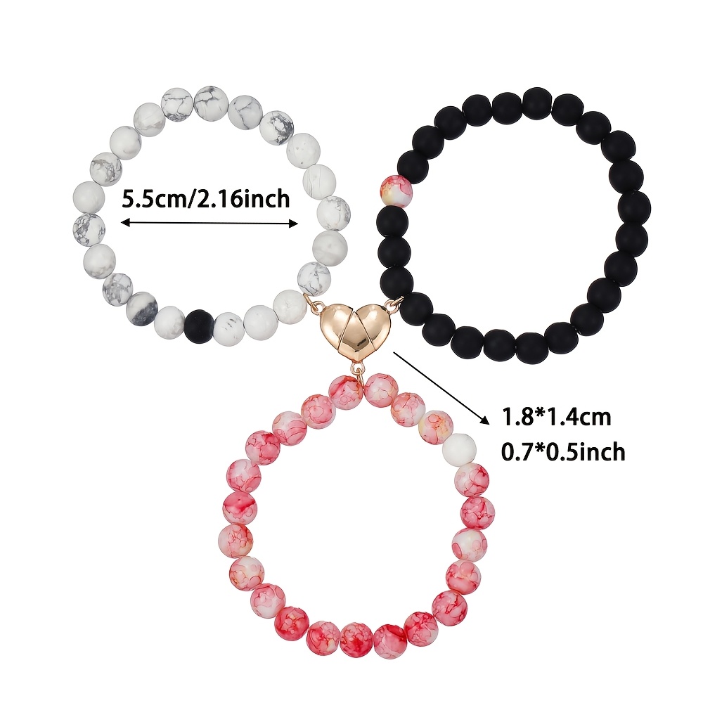 3pcs Stretch Bracelets with Heart Pendant, Colorful Set