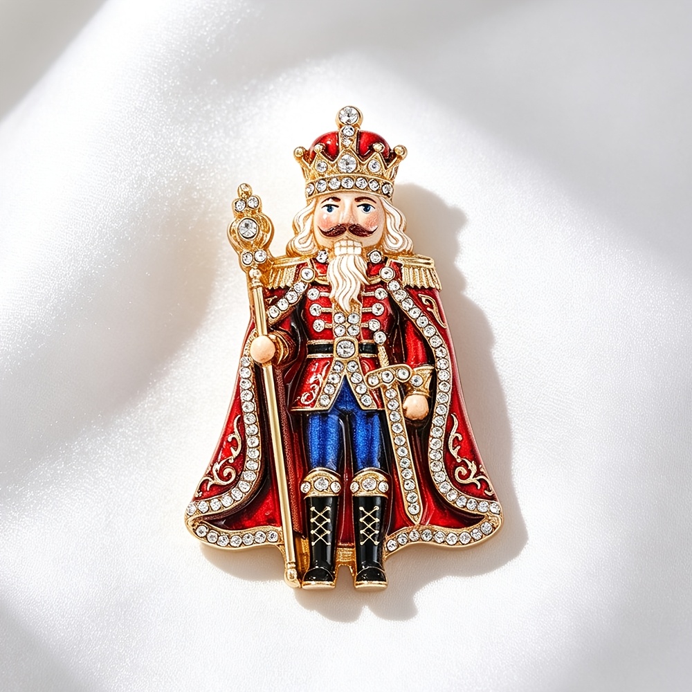 TEMU Broche Strass SOLEVDO - Épingle Vintage Écharpe, et Couronne Européennes pour Costumes, Manteaux, Vestes | Corsage Roi en Émail Incrusté de