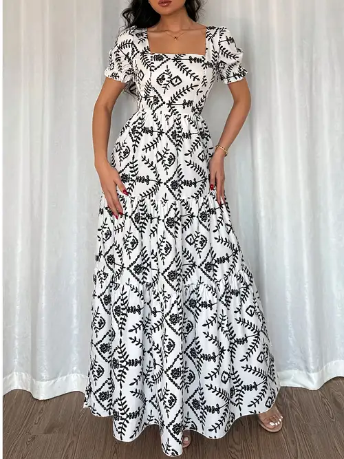 maxi dresses portugal Women's Black & White Floral Print Off-Shoulder Maxi Dress