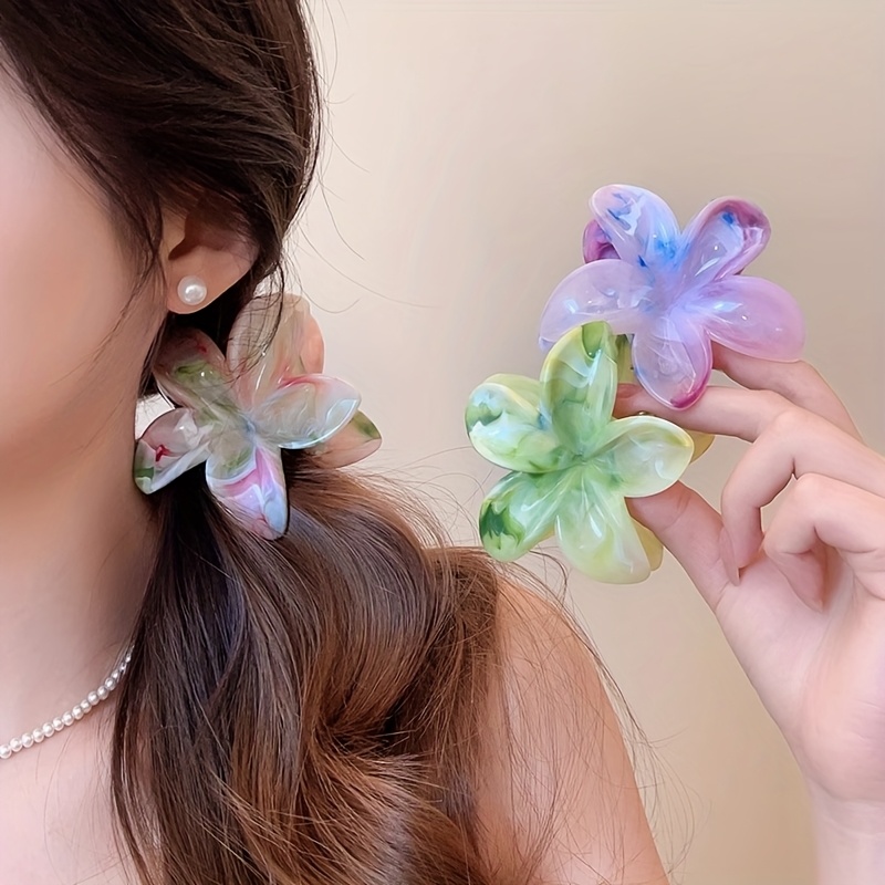 a smudged color floral claw clip dopamine flower claw clip - Temu Oman