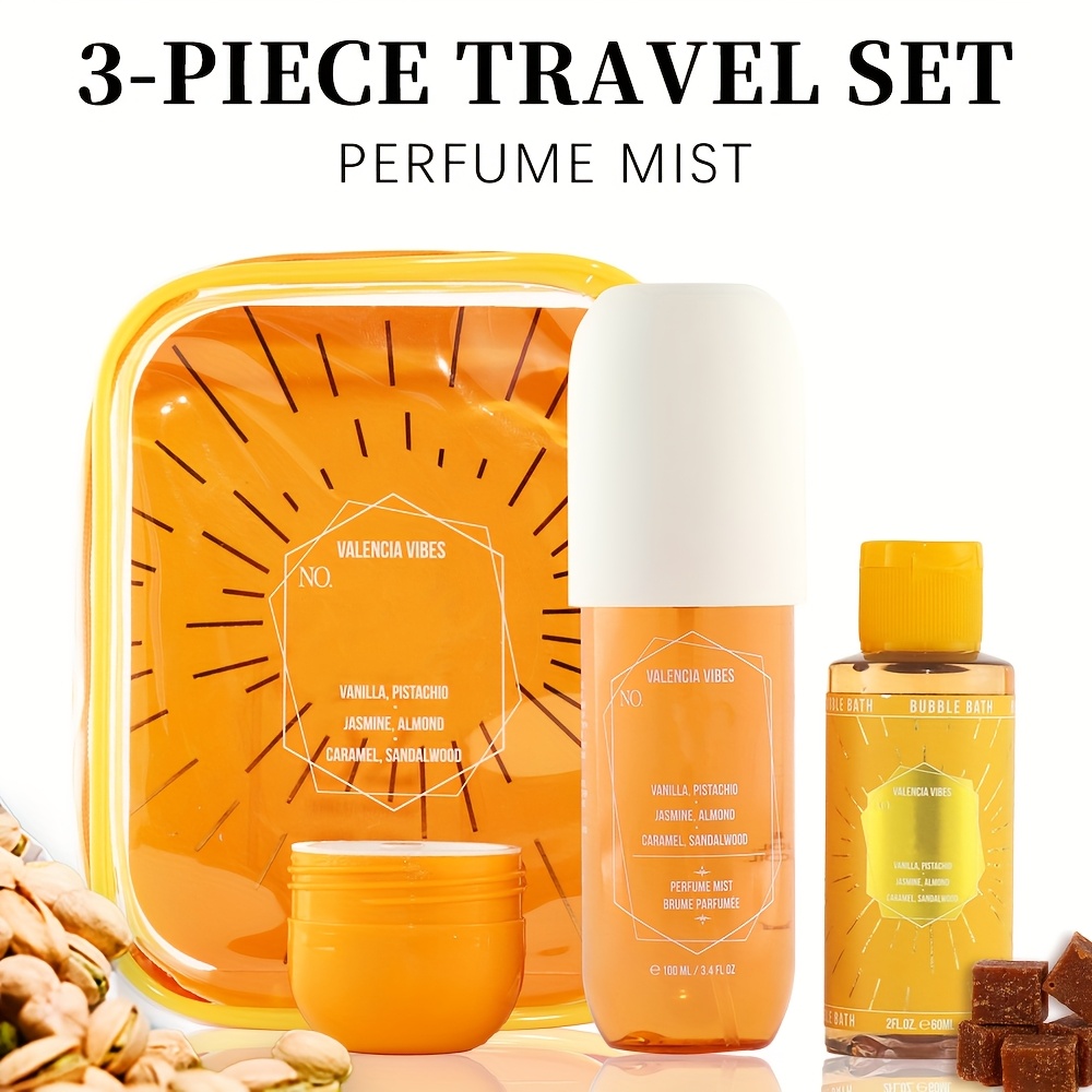 TEMU 3pcs Set Body&hair Fragrance Mist Perfume&bubble Butter Travel Box For Men And Women, 3 Different Flavor Gift Box, Dating, Long-lasting Scent, Ideal For Halloween/christmas/ Holiday Gifts