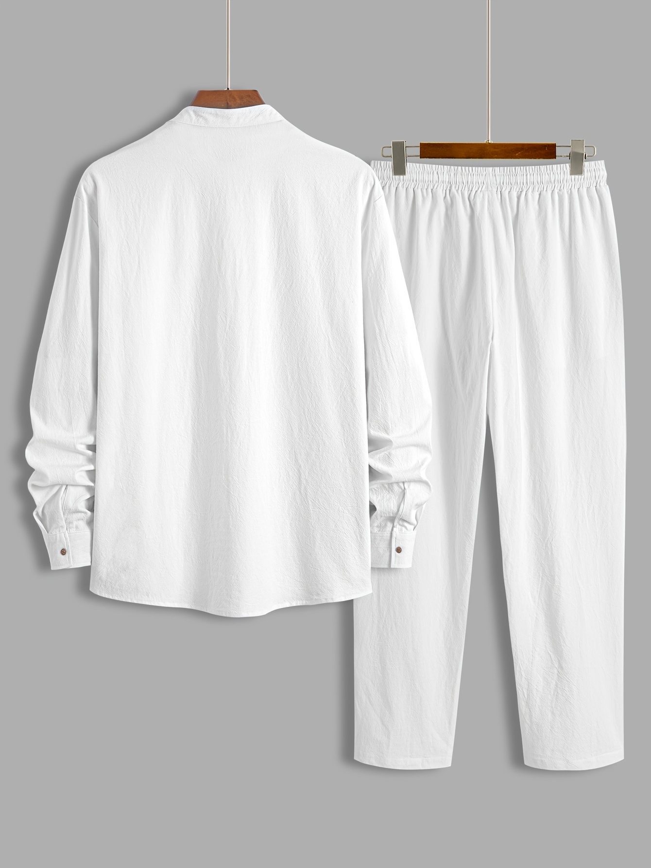 Men's Fashion Classic Solid Color Cotton Breathable Material Pants with Side Pockets and Drawstring Contrast Color Top with V-neck and Hidden Placket Design Suitable for Daily Casual Fashion Simple Outing Street Trend Spring and Autumn New Long Sleeve Two-piece Set
