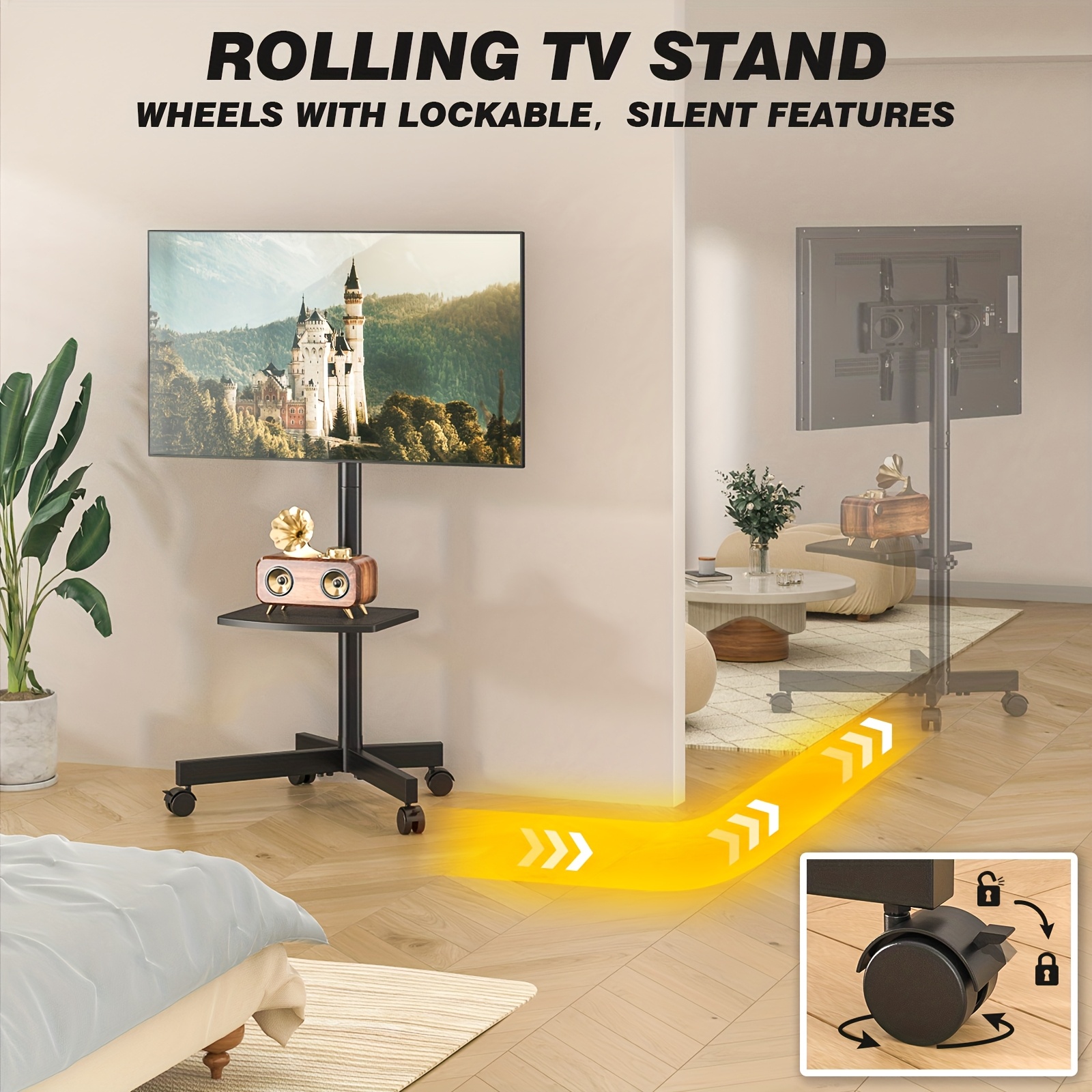 exclusive Universal Mobile TV Cart for 23in-55inch TV with Mute Wheel up to 88lbs 3 exclusive Universal Mobile TV Cart for 23in-55inch TV with Mute Wheel up to 88lbs - Image 3