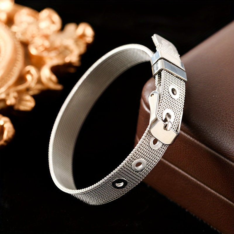 TEMU 1pc Fashion Stainless Steel Metal Wide Watch Bracelet Bangle For Women High Quality Statement Texture Waterproof Jewelry Bijoux
