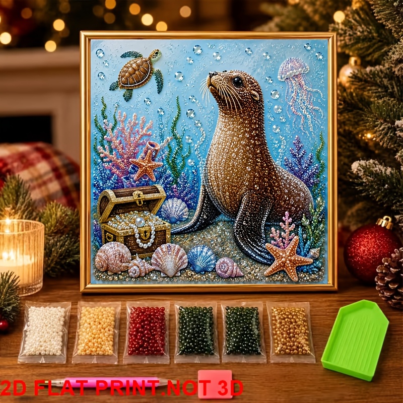TEMU New Diy Diamond Painting Kit - World: Sea Lion, Sea Turtle, And Diamond Painting. Suitable For Beginners, Ideal For Home Or Office Wall Decor. A