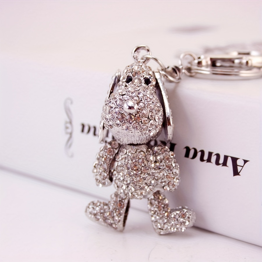 

Alloy Rhinestone-encrusted Cute Dog Keychain, Cartoon Puppy Keyring For Women, Oblong Tassel Charm, Anime-inspired Decorative Key Holder, Ideal For Valentine's Day Gift, Single Piece With Ring Buckle