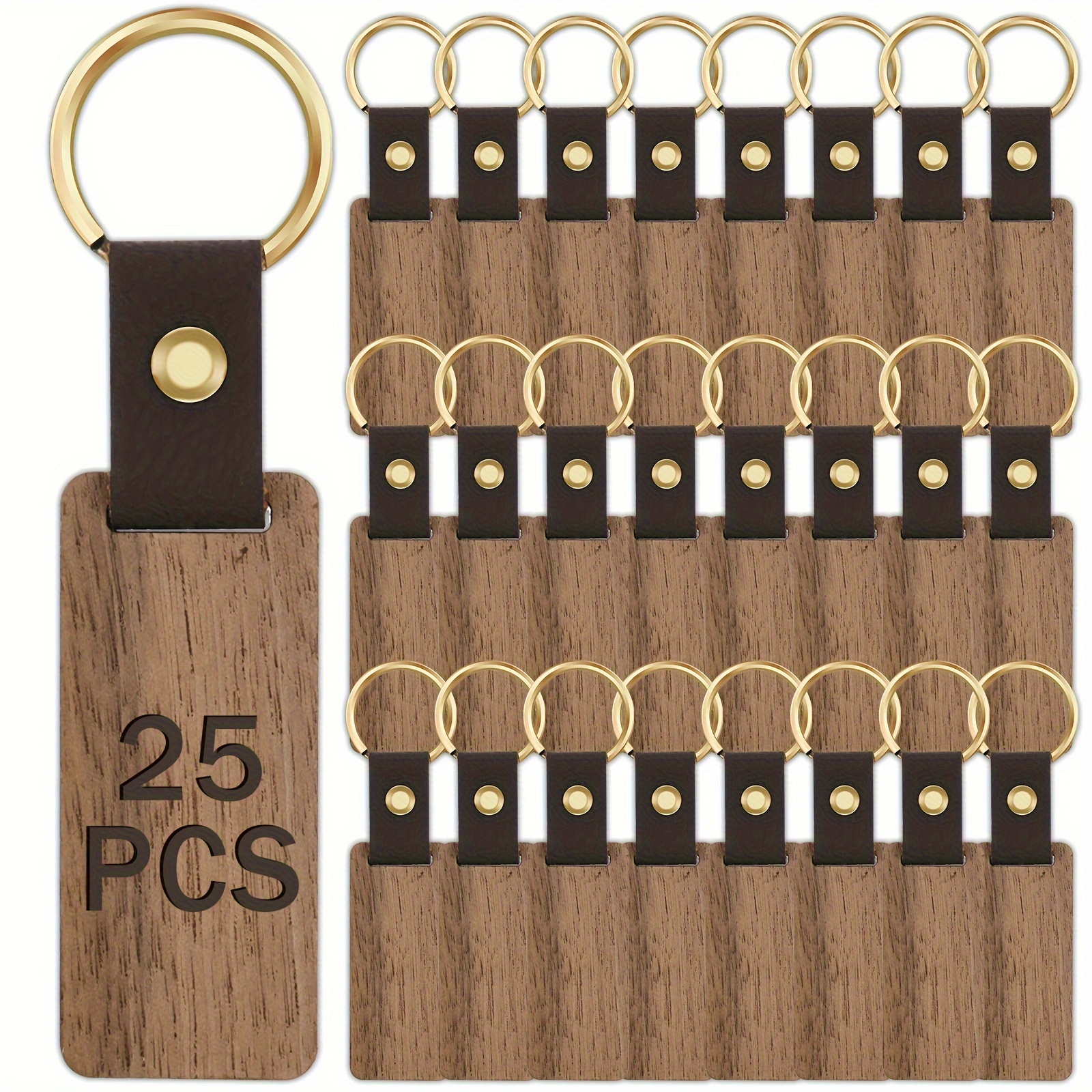 

25pcs Wooden Keychain Blanks Diy Blank Wood Keychains With Leather Straps Walnut Wood Keyring Blanks Unfinished Wooden Keychains For Engraving Key Tags Wood Crafts For Diy Key Chains 6.5x2.8cm