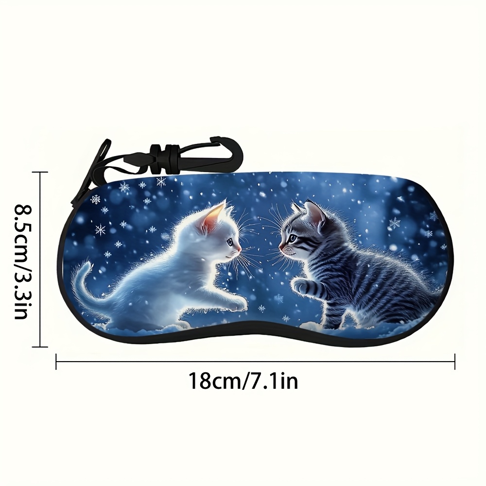 TEMU 1pc Cat-themed Zipper Glasses Compatible For - Cute Couple Cat Print Eyewear Cover, Protective Eyeglass Holder For Daily Activities, Unisex