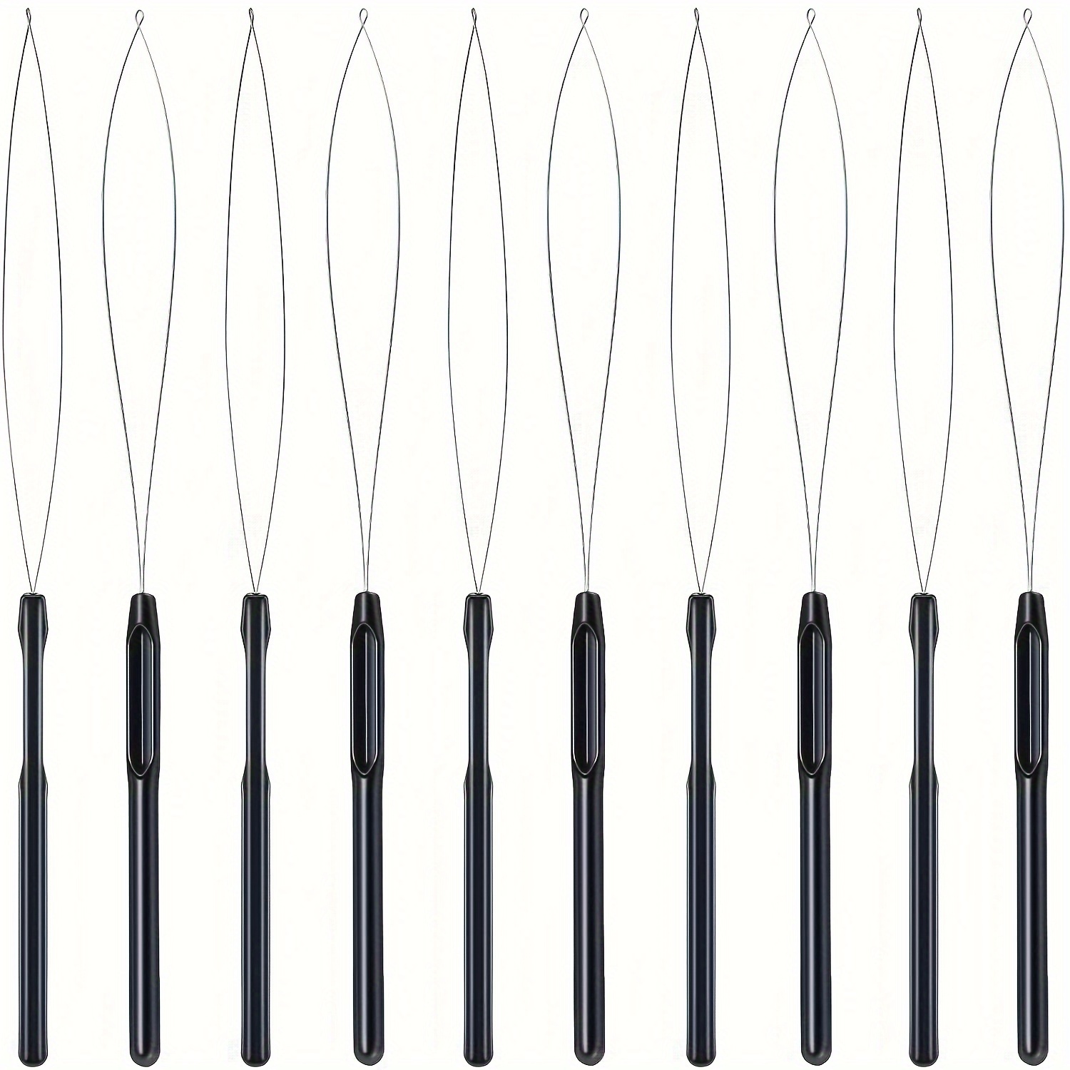 Image of 10pcs Hair Extension Loop Needle Threader Pulling Hook Tool And Bead Device Tool Threader For Hair Or Feather Extensions (black)