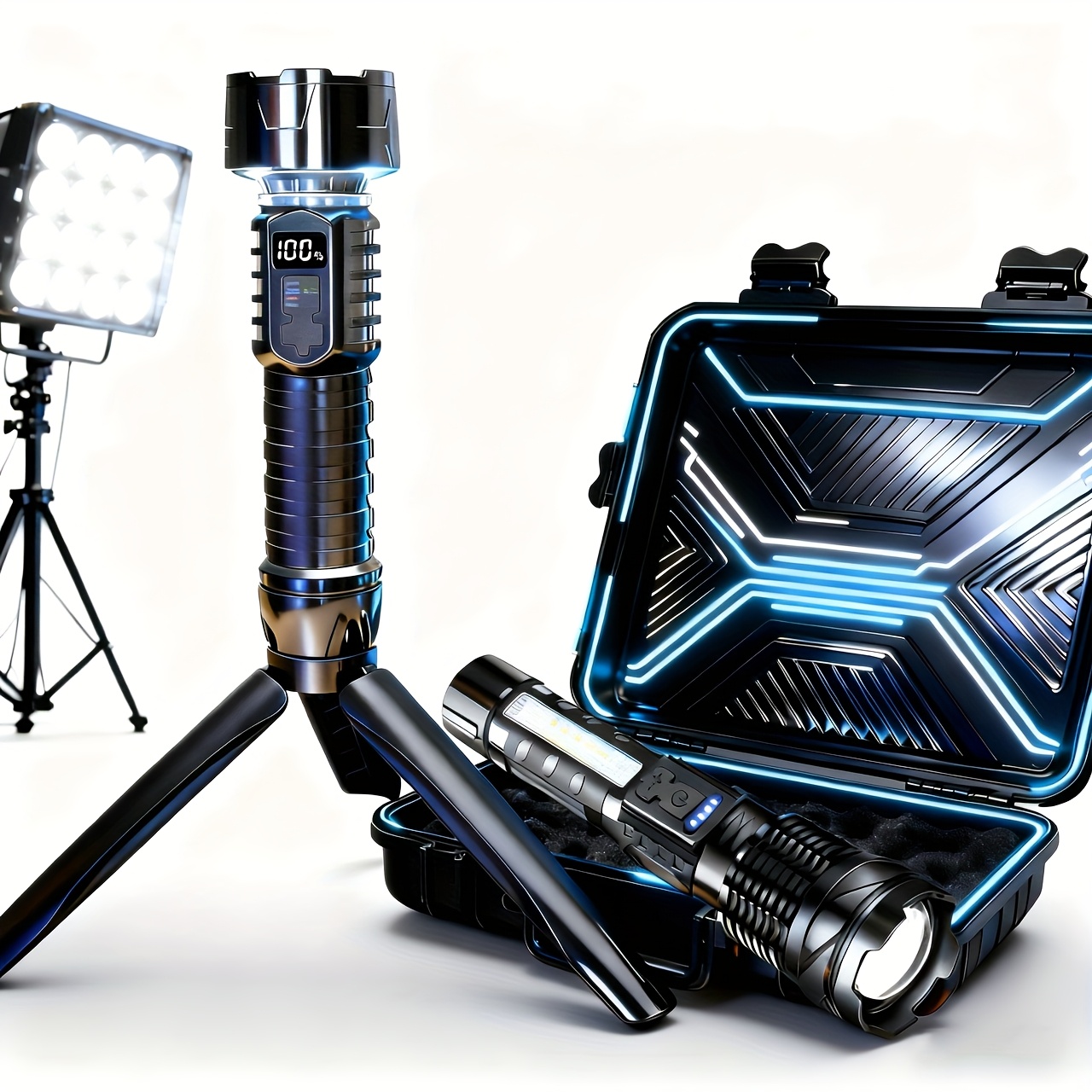 TEMU 2pcs Multifunctional Rechargeable Flashlight Gift Box Set, 7 Adjustable Lighting , Variable Camping Lamp Body, Portable Flashlight, Transparent