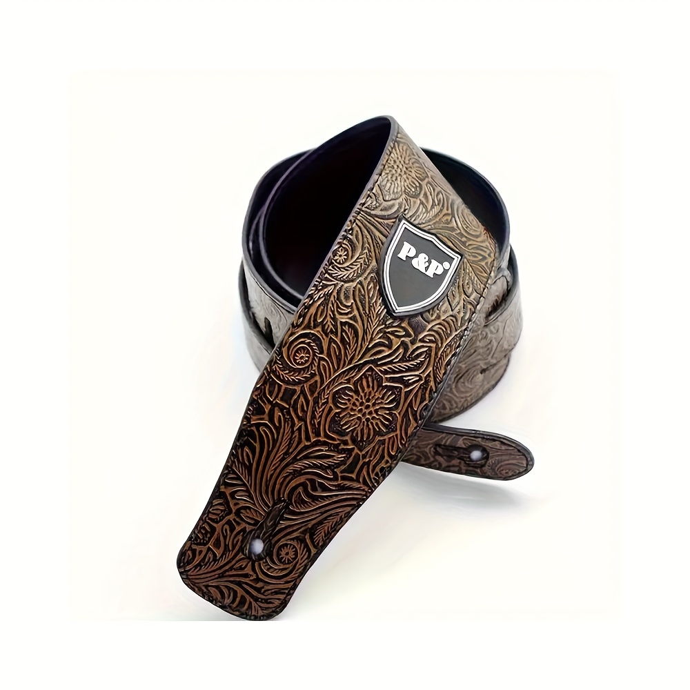 Premium Faux Leather Guitar Strap - Adjustable 129.54cm-149.86cm, Durable & Embossed Design with Floral Patterns or Crocodile Texture, Ideal for Acoustic, Electric & Bass Guitars - Available in Multiple Colors, Guitar Accessories