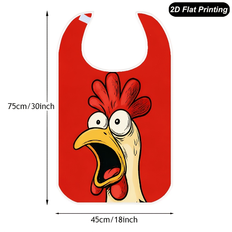 TEMU 1pc Stylish Convenient Bib, Cartoon Rooster Line Background Pattern, Designed For Adult Dining, Prevents Food And Is Washable And Durable