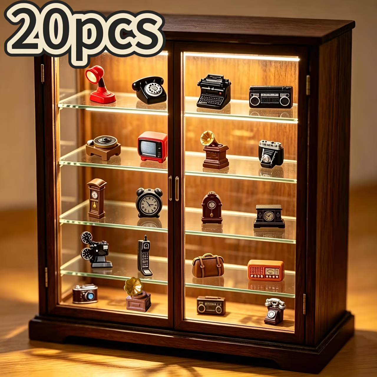 TEMU Ensemble de 20 ornements miniatures rétro à collectionner, mini-modèles de téléphones, radios, téléviseurs et horloges d'époque, accessoires de