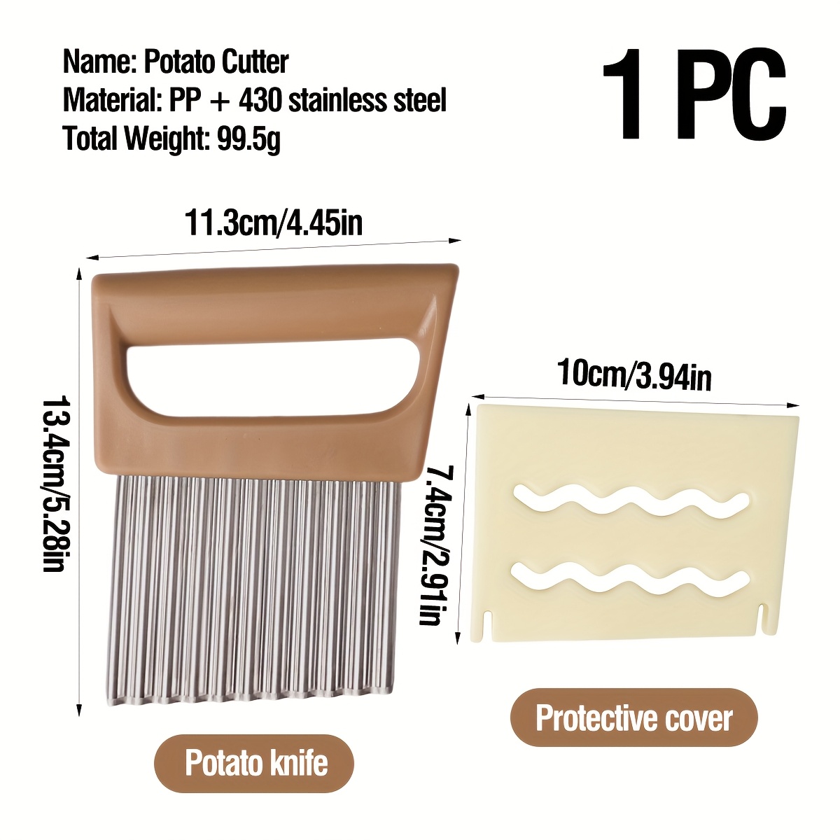 Image of 1pc Potato Cutter With Protective Cover, Stainless Steel Wolf Tooth Potato Knife For Kitchen Use, Manual Slicer For Fresh Fruits, Vegetables, Salad, Carrots, Potatoes, - Perfect For Home Kitchens
