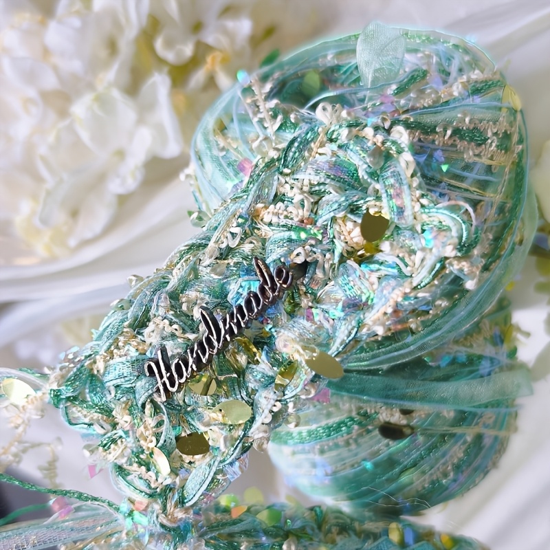 TEMU 50g 1pc Shiny Light -mixed Yarn, Flower Night Series, Hand-knitted Sequin Knitted Cord For Crocheting Hair Ties, Hair Accessories, Flower