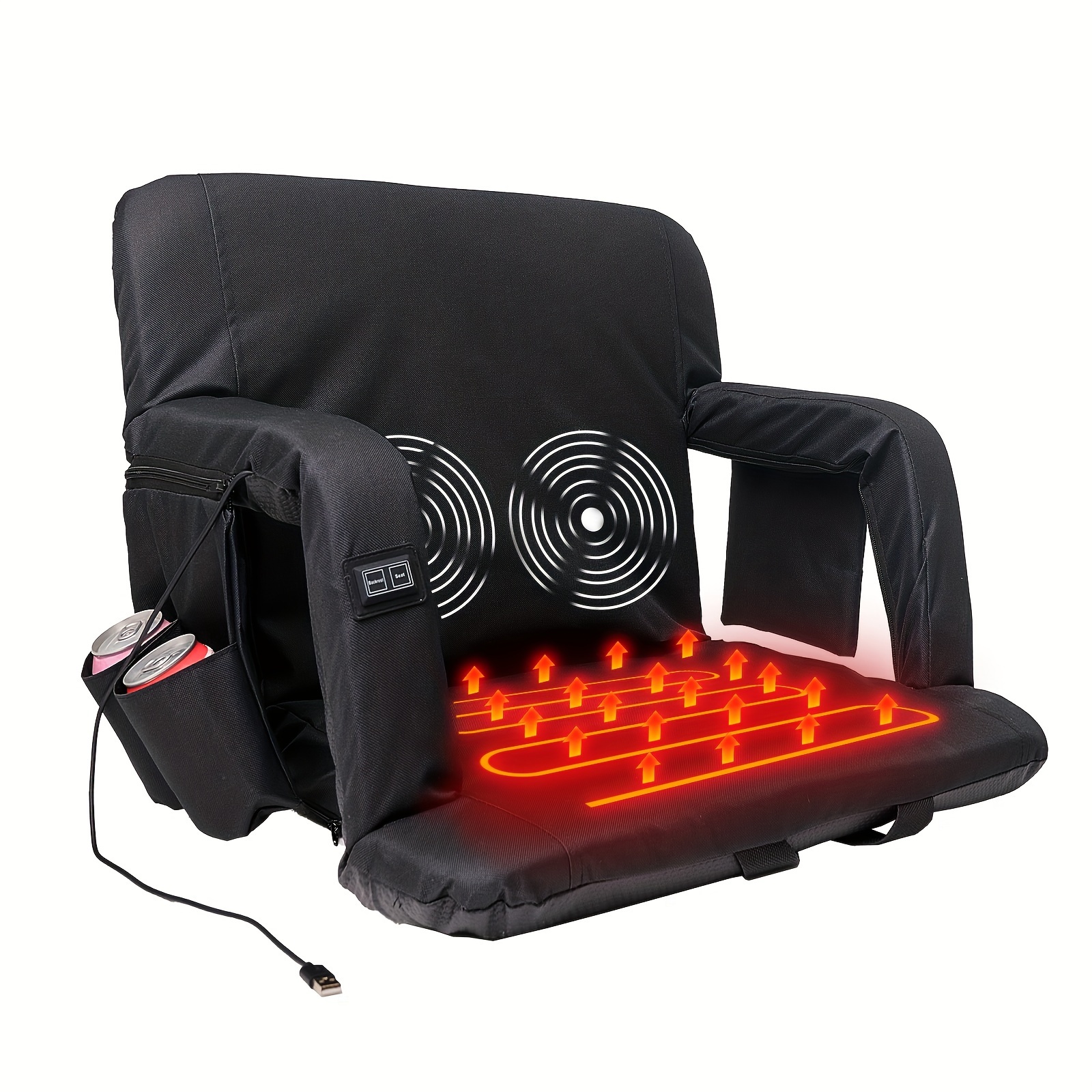 

Mophoto Heated Massage , Seat With Back & , 3 Levels Of Heat&massage, 6 Reclining Positions Stadium Seating Seats For Sports Events, Outing, Hiking